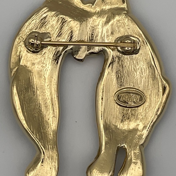 Trifari Draped Leopard Brooch Black Enamel Gold Tone Bow Accents - Picture 3 of 7